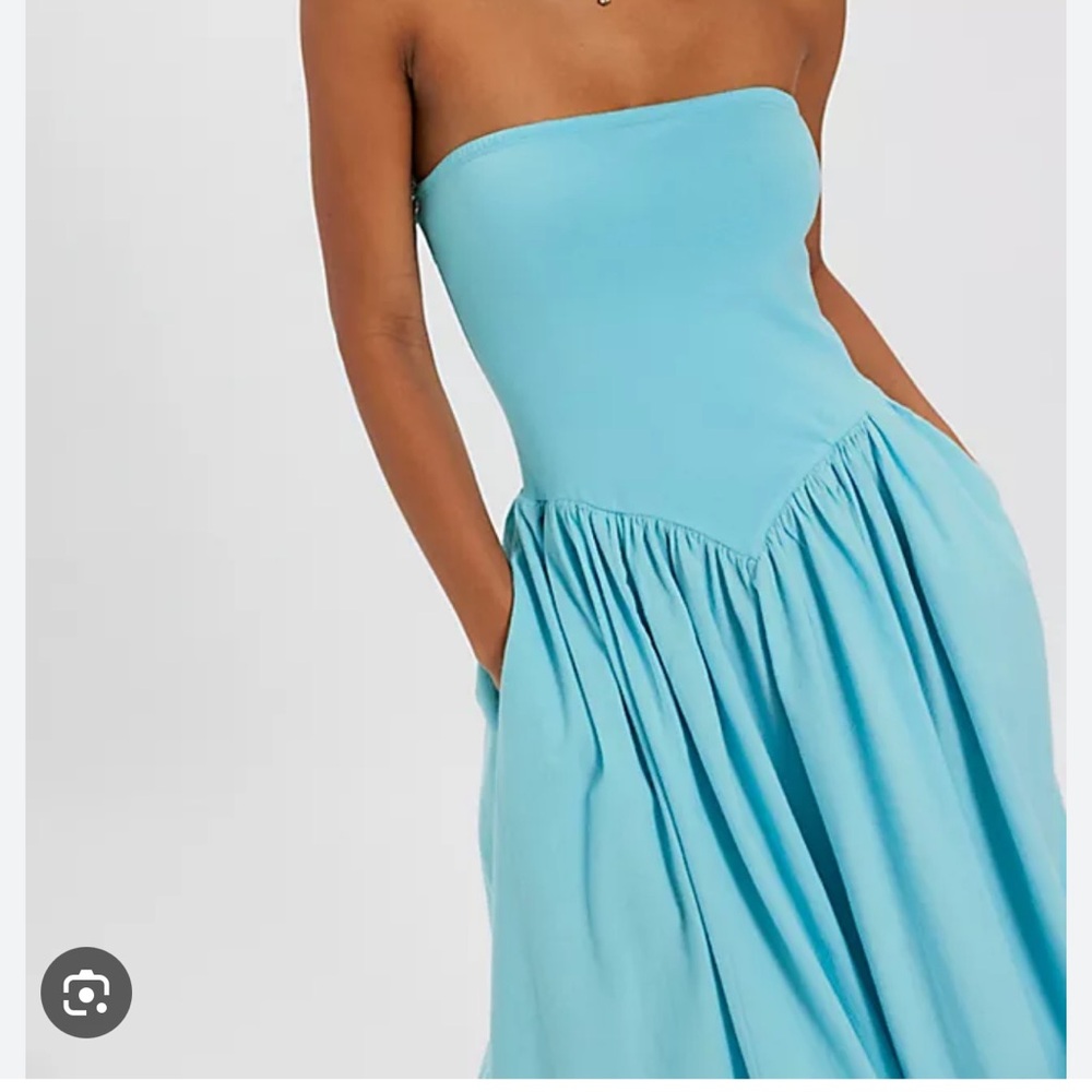 Free People Strapless Midi Dress in Aqua